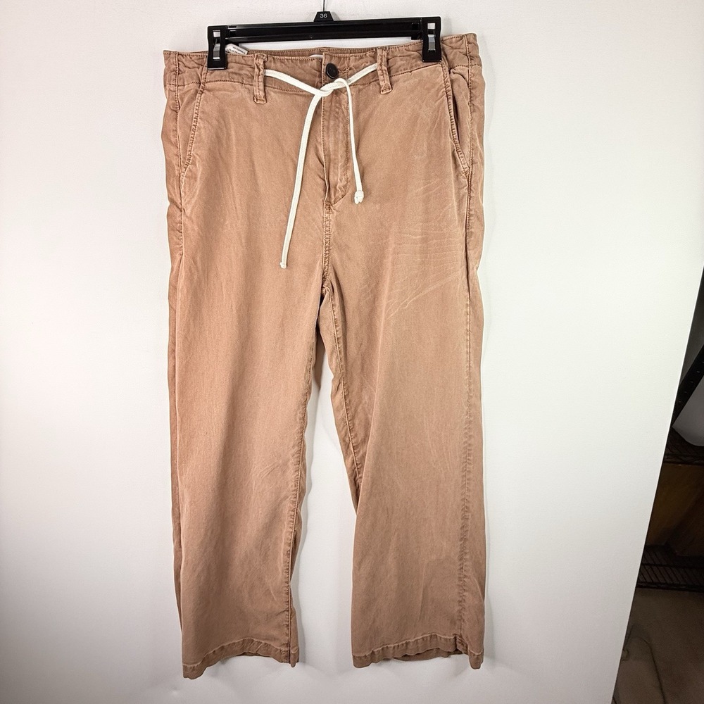 Page Women's Brown Loose Fit Draw String Button Zip Pants 30